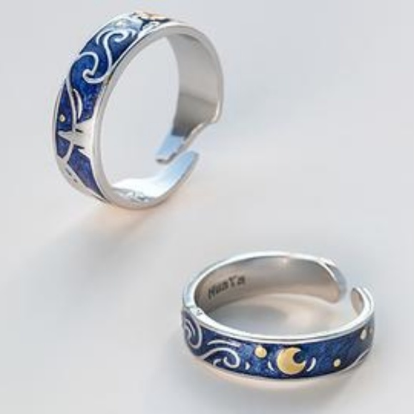Van Gogh Starry Night Rings (2) - Picture 4 of 6